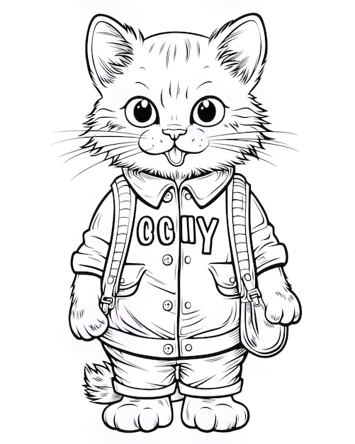 a drawing of a cat wearing a jacket that says g - g