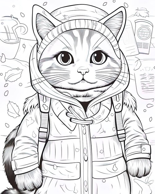 a drawing of a cat wearing a jacket with a cat on it