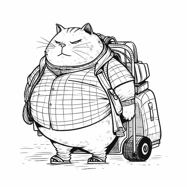 A drawing of a cat with a backpack and a suitcase generative ai