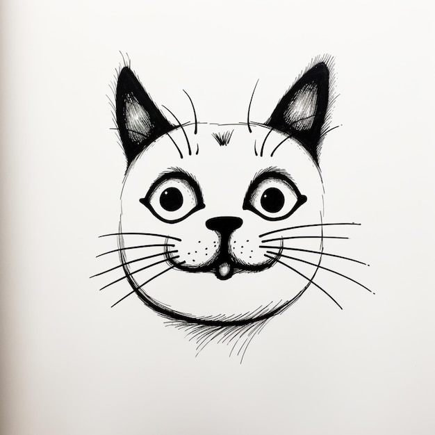 drawing of a cat with a black nose and white background generative ai