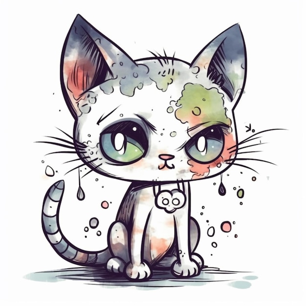 A drawing of a cat with a dirty face.