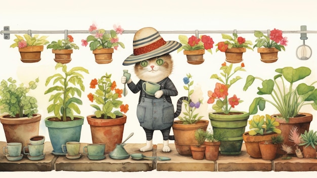 帽子をかぶった猫と「猫」という本の絵。
