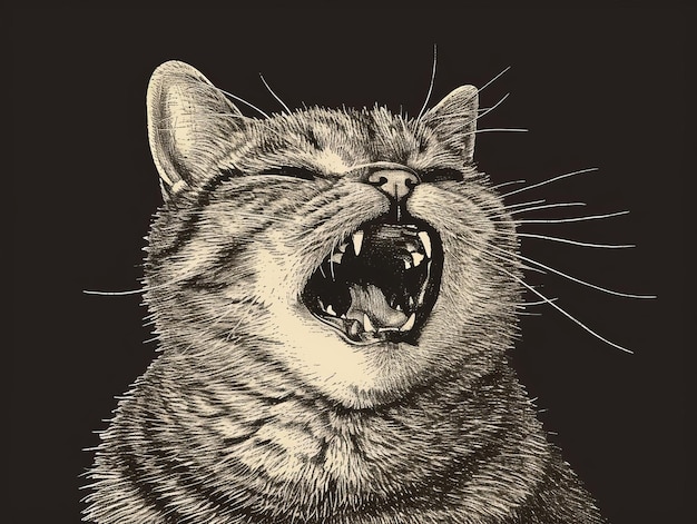 Photo a drawing of a cat with its mouth open