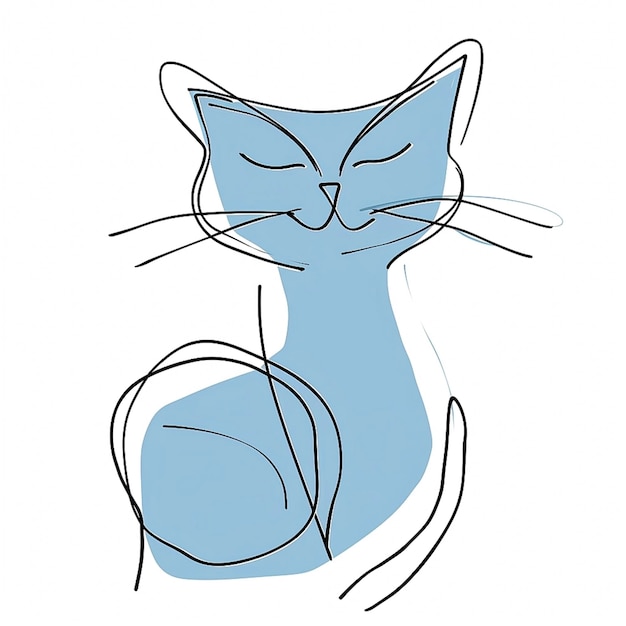 Photo drawing of a cat with a long tail and a sad look coloring page for kids