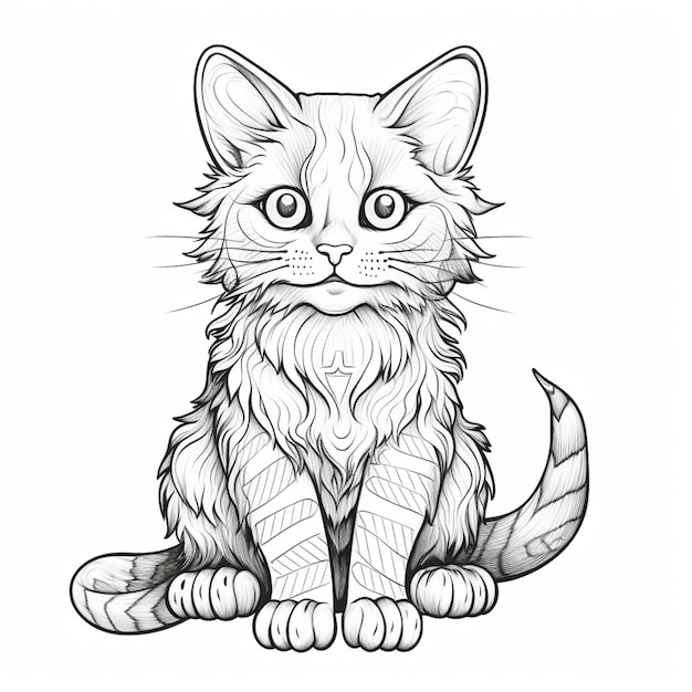 a drawing of a cat with a long tail sitting down generative ai
