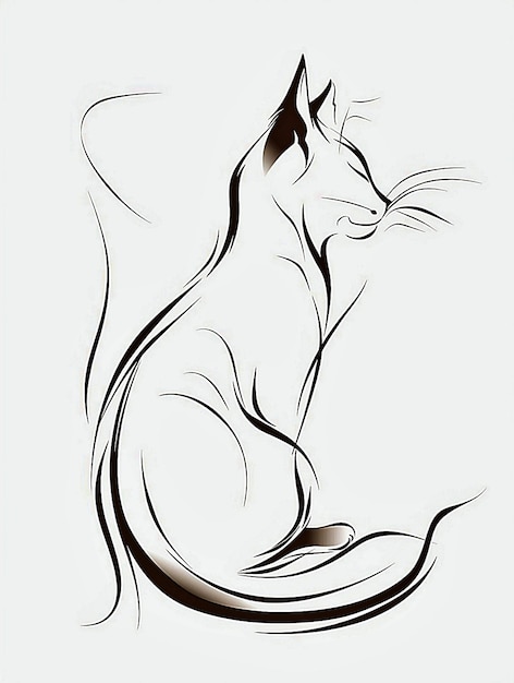Photo a drawing of a cat with a long tail