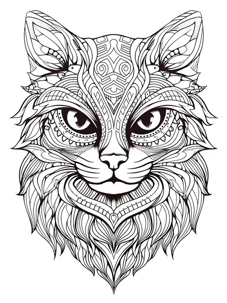 Photo a drawing of a cat with a pattern of a wolf head