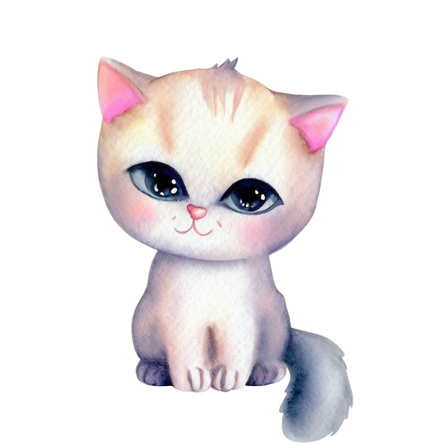 a drawing of a cat with a pink nose and pink ears