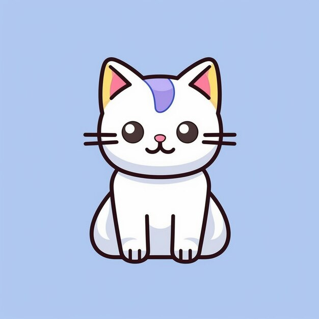 a drawing of a cat with purple ears and purple ears.