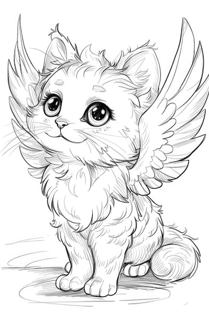 A drawing of a cat with wings coloring book for kids