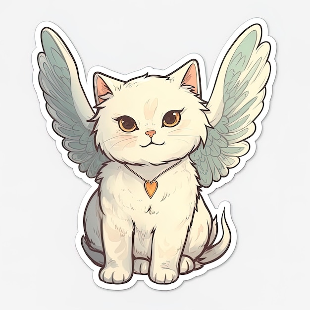 A drawing of a cat with wings that say wings. Premium AIgenerated image