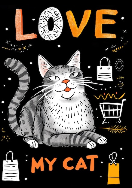 Photo a drawing of a cat with the words love my cat ai