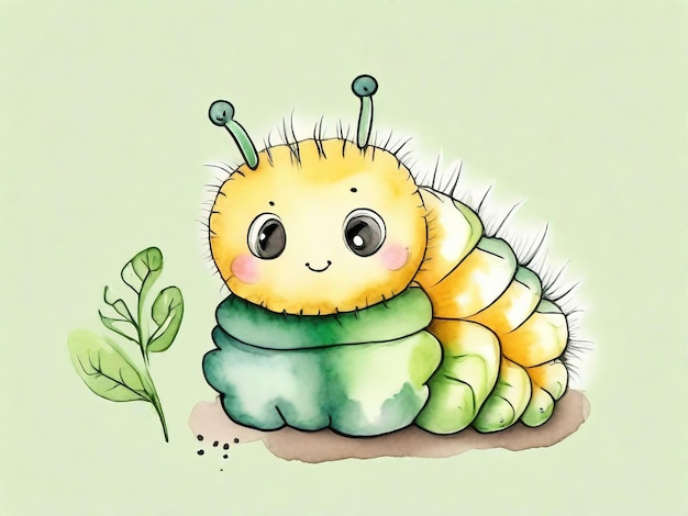 a drawing of a caterpillar with a green shirt that says bug