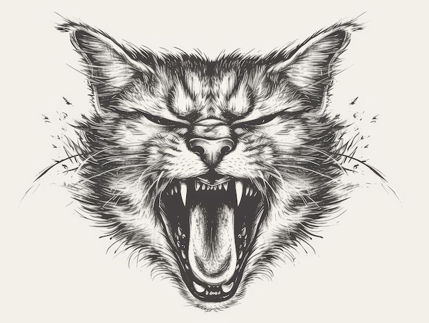 Photo a drawing of a cats head with its mouth open