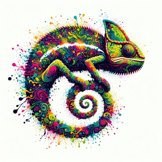 a drawing of a chameleon with colorful spots and a colorful lizard