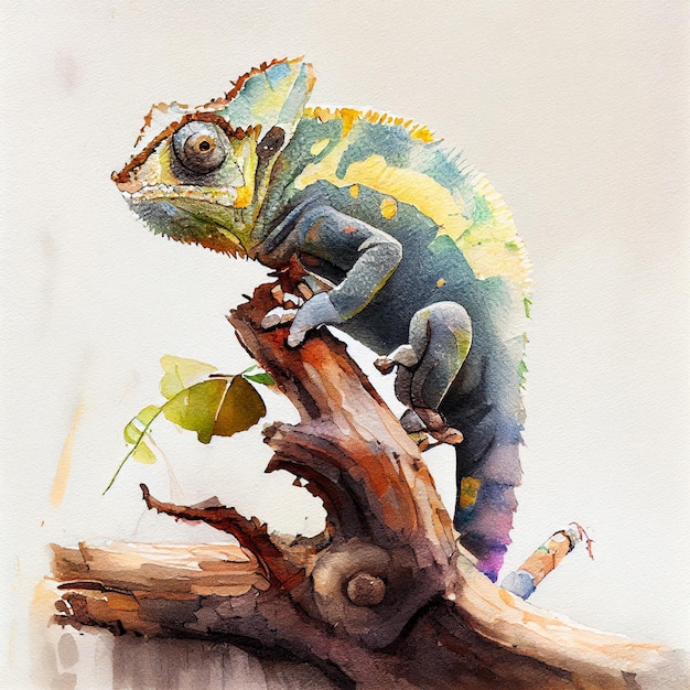 Photo a drawing of a chameleon with a leaf on it