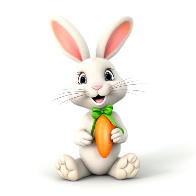 Drawing of a cheerful cute rabbit with a carrot for a greeting card