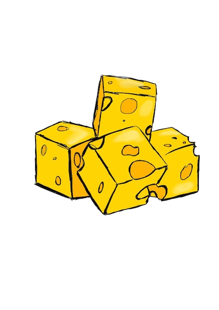 a drawing cheese cubes with holes on it digital illustration