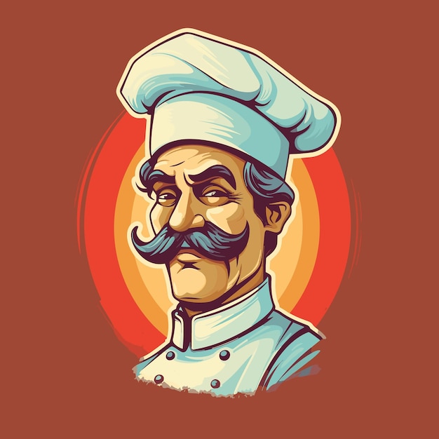 Photo a drawing of a chef with a mustache and a hat.