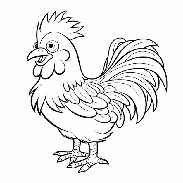 A drawing of a chicken with a yellow tail.