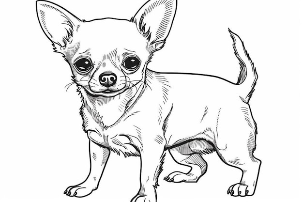 A drawing of a chihuahua with a black outline.