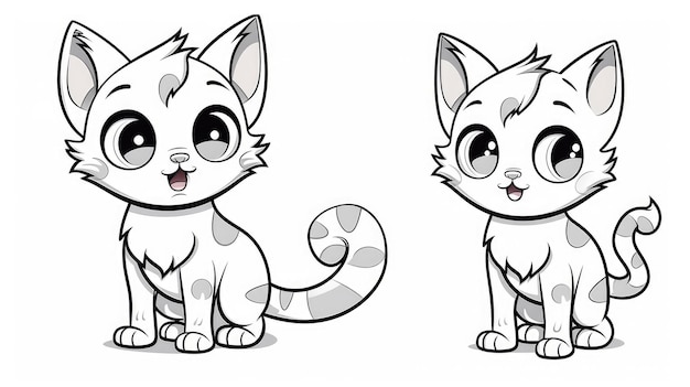 Drawing for childrens coloring book cute cat Illustration winter line on white background