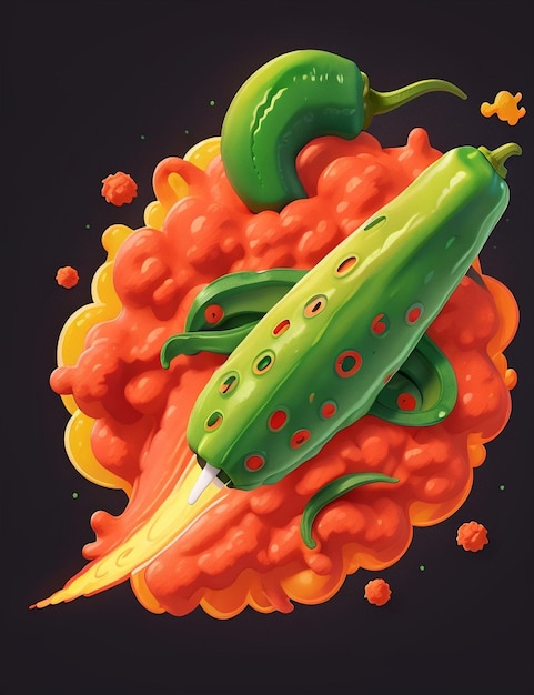 A drawing of a chili pepper and a carrot.