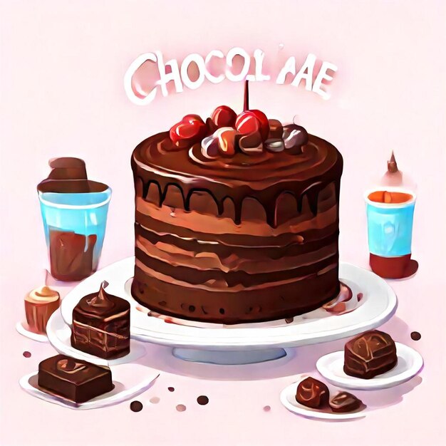 Photo a drawing of a chocolate cake with the word chocolate on it