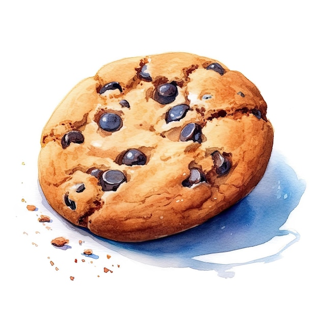 A drawing of a chocolate chip cookie with chocolate chips on it.