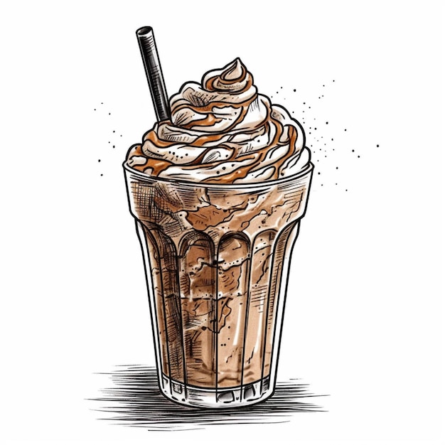 A drawing of a chocolate milkshake with whipped cream and chocolate generative ai