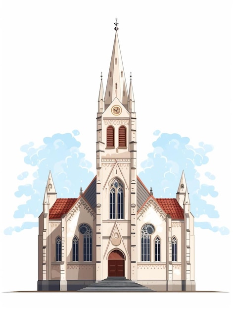 a drawing of a church with a cross on the top.