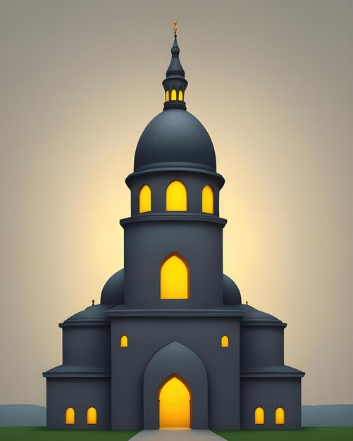 a drawing of a church with a light on the top