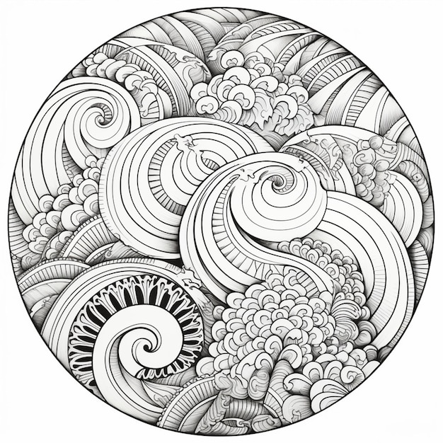 A drawing of a circle with waves and the words " sea " on it.