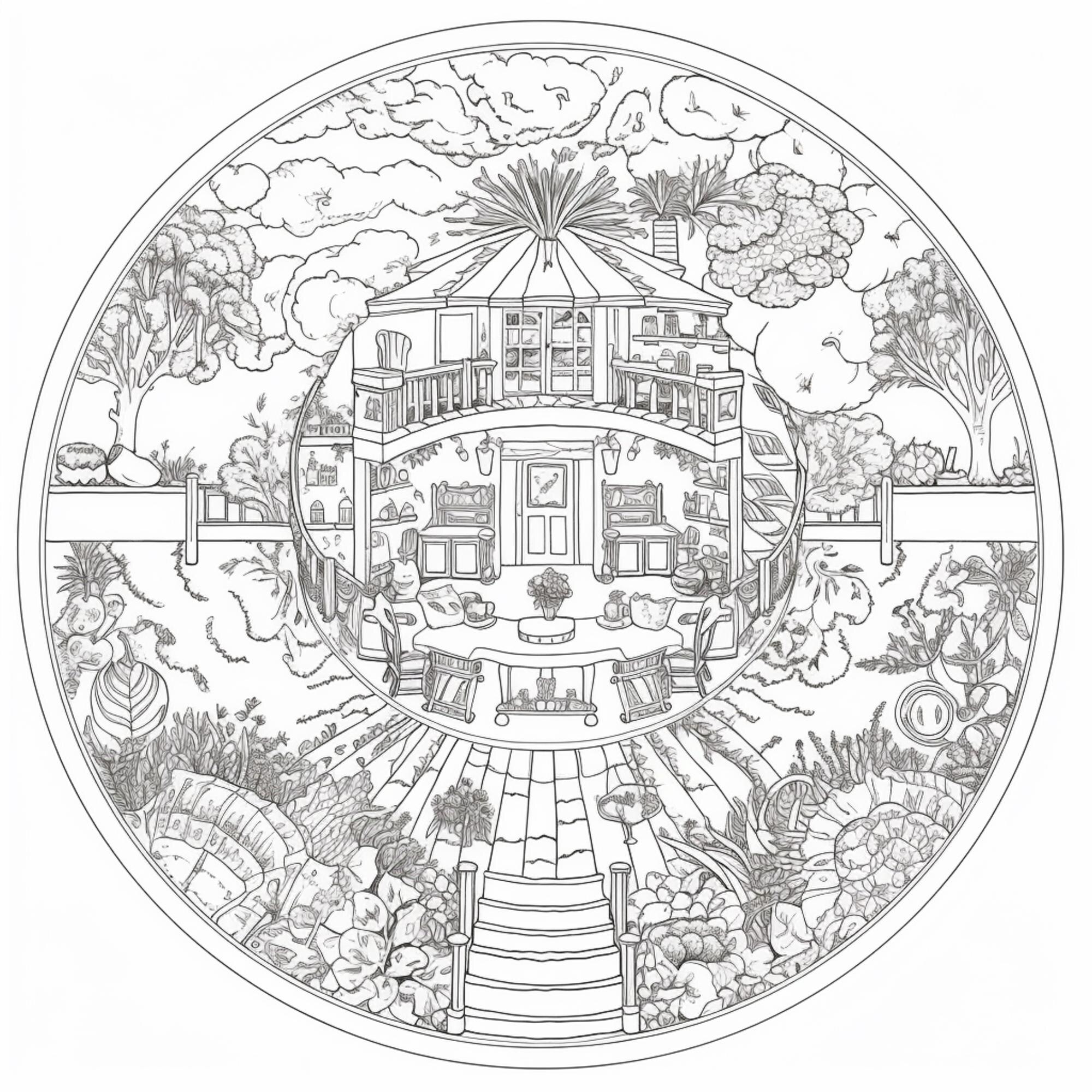 premium-ai-image-a-drawing-of-a-circular-house-with-a-garden-and-a