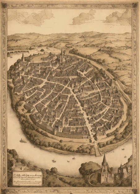 Photo a drawing of a city from the 19th century