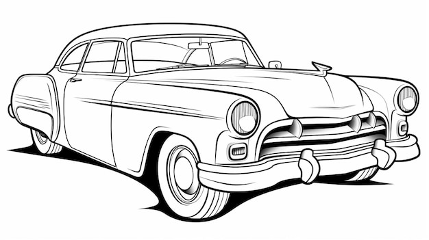 a drawing of a classic car with a white background generative ai