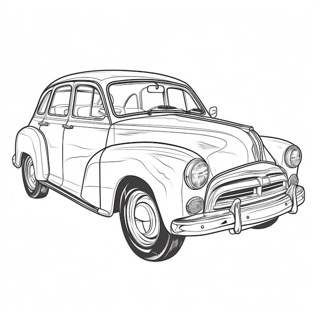 a drawing of a classic car with a white background generative ai