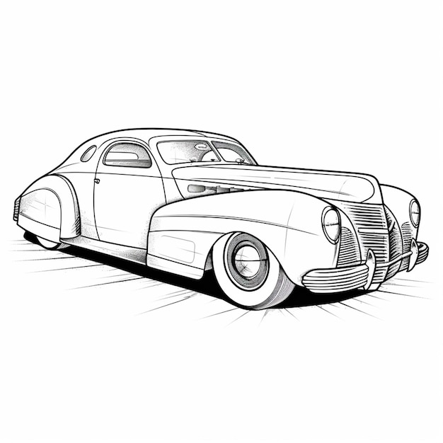 A drawing of a classic car with a white background generative ai