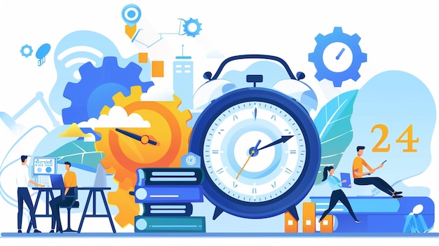 a drawing of a clock with a man working on it