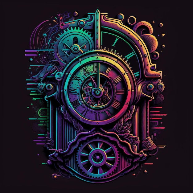 Premium Photo A drawing of a clock with a rainbow colored face and