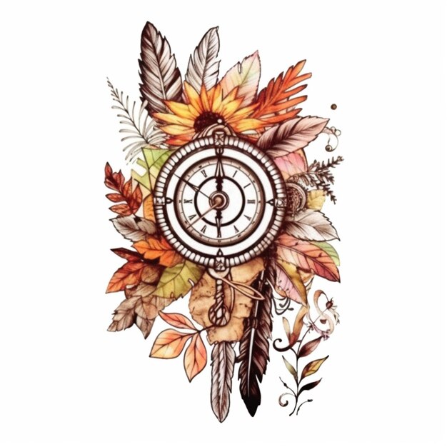 A drawing of a clock with the words " autumn " on it.