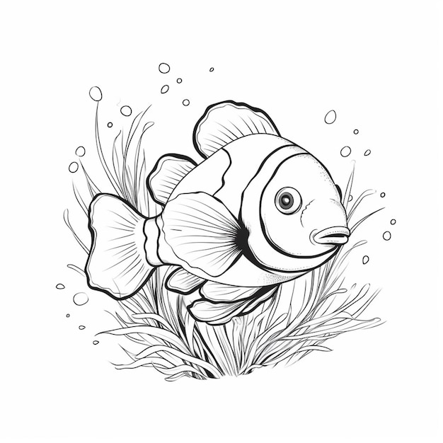 Photo a drawing of a clown fish swimming in the water generative ai