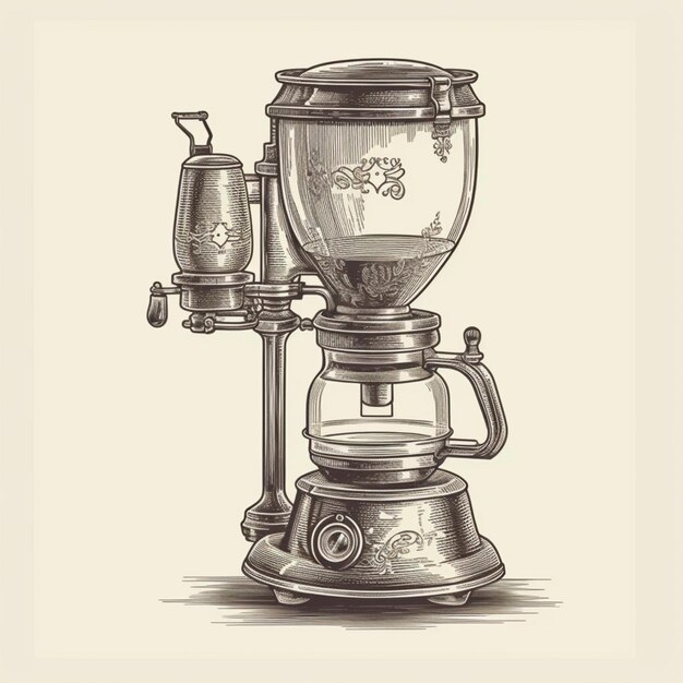 Photo a drawing of a coffee grinder with a cup of coffee generative ai