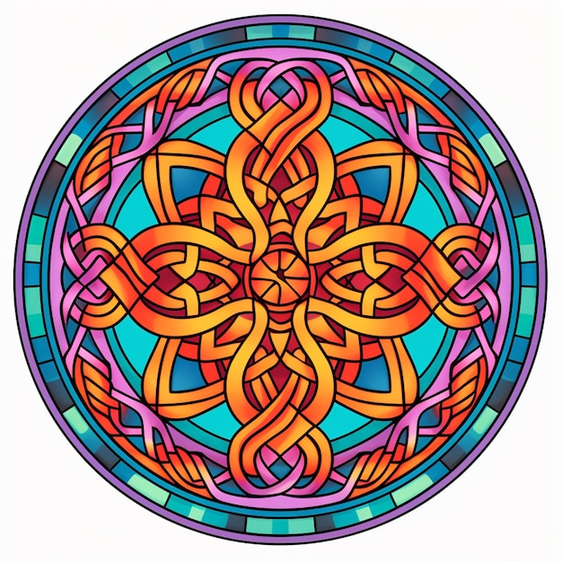 중간 생성 ai에 꽃이 있는 다채로운 원형 디자인의 그림