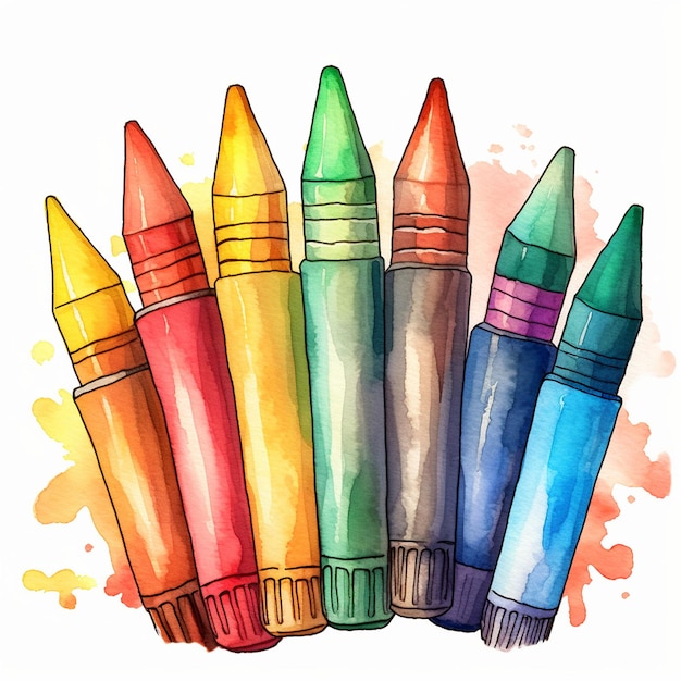 Photo a drawing of colorful crayons with a pink and yellow colors.