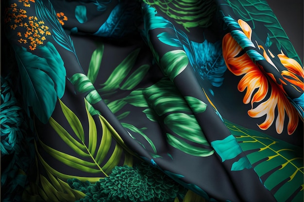 Drawing colorful wallpaper, and 3d digital art..Tropical forests, multicolor tropical plants