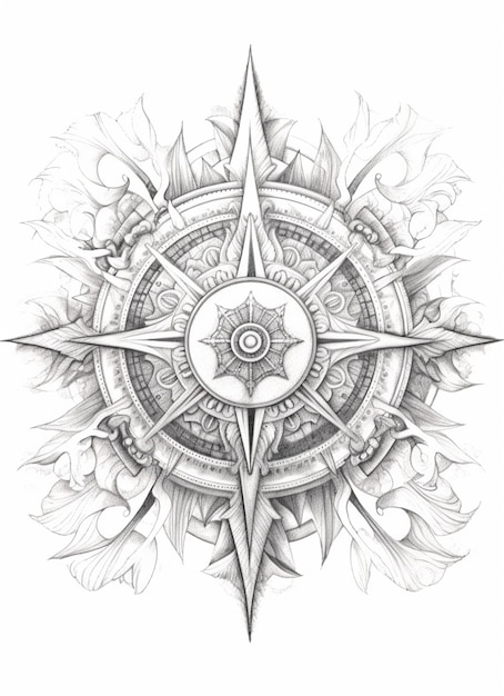 A drawing of a compass with a star in the middle generative ai