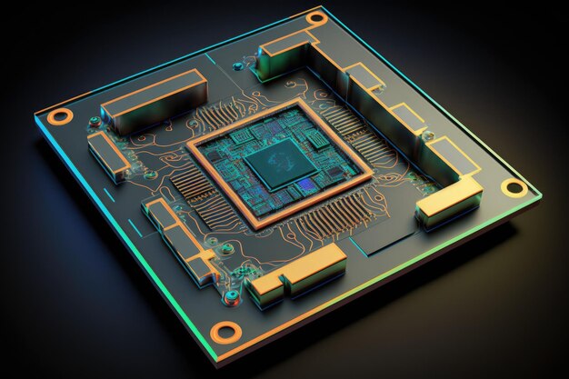 Drawing of complex microchip by laser with nanotechnologies created with generative ai