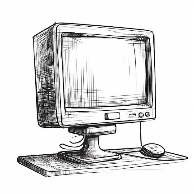 Un disegno del monitor di un computer con mouse e mouse.