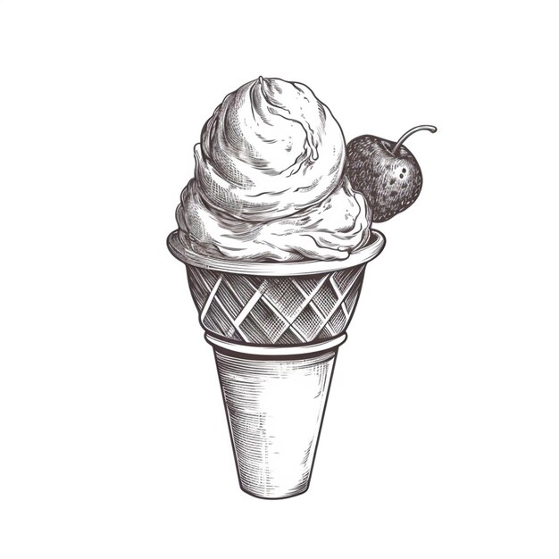 Foto un disegno di un cono con una ciotola di gelato e una ciliegina generativa ai